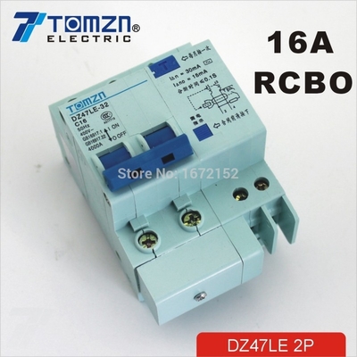 DZ47LE 2P 16A 230V~ 50HZ/60HZ Residual Current Circuit Breaker With Over Current And Leakage Protection RCBO 4KA